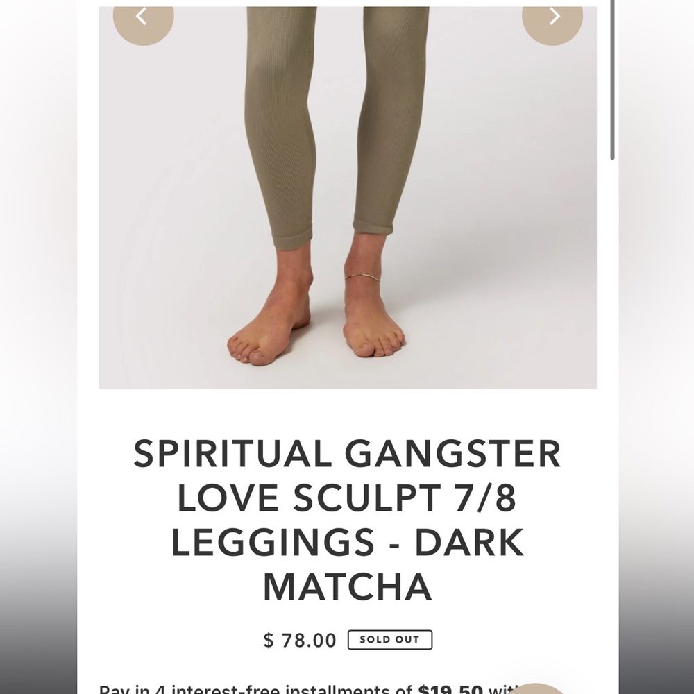 Spiritual Gangster love sculpt‎ 7/8 legging dark matcha $78 NWT - Picture 4 of 6